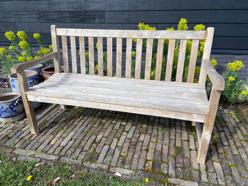 Tuinbank van teakhout 150 breed teak tuin bankje lente, Tuin en Terras, Tuinbanken, Ophalen, Gebruikt, Teakhout