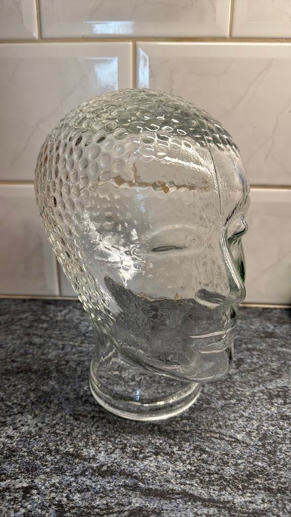 Vintage glazen hoofd jaren '70, Ophalen of Verzenden, Zo goed als nieuw