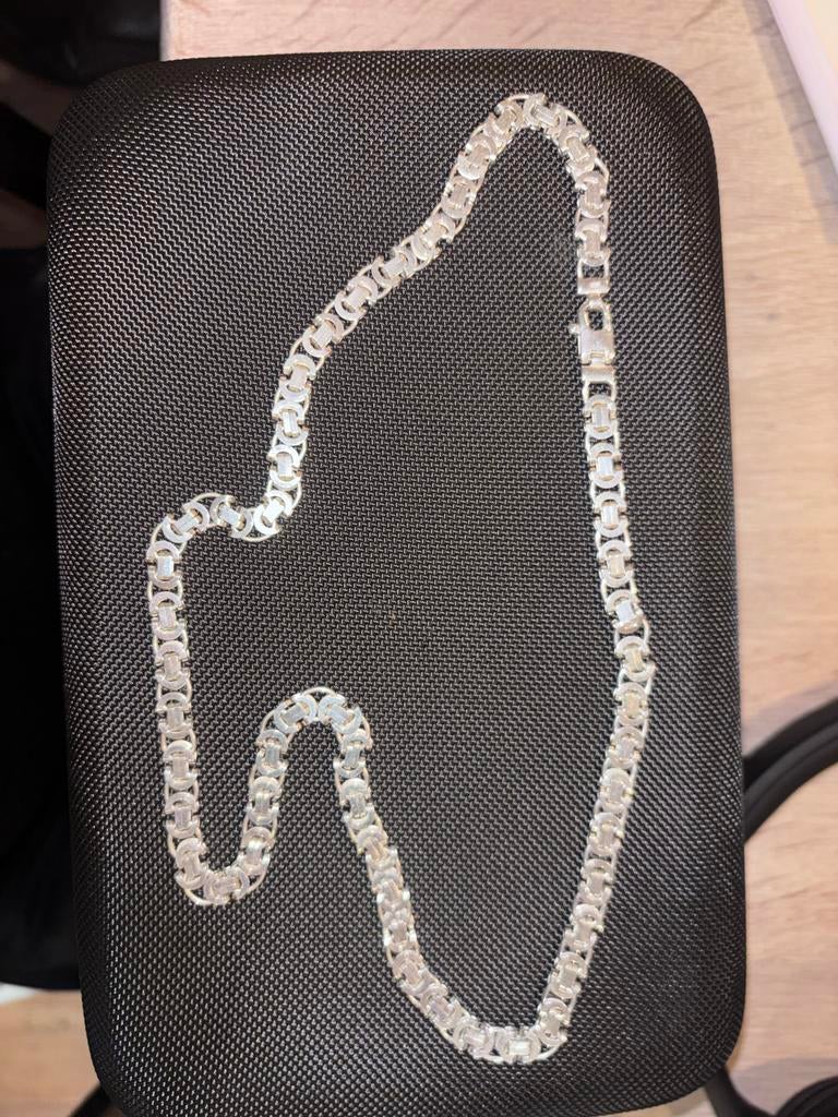 Zilveren Koningsketting Plat 7.5mm - 60cm, Sieraden, Tassen en Uiterlijk, Kettingen, Ophalen, Zo goed als nieuw, Zilver