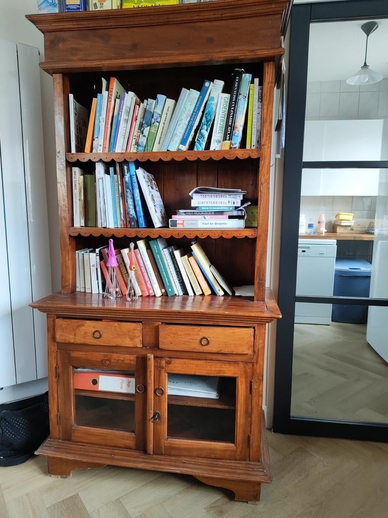 Massief houten kast/boekenkast - ideaal voor kookboeken, Ophalen, Gebruikt, Met deur(en), 50 tot 100 cm