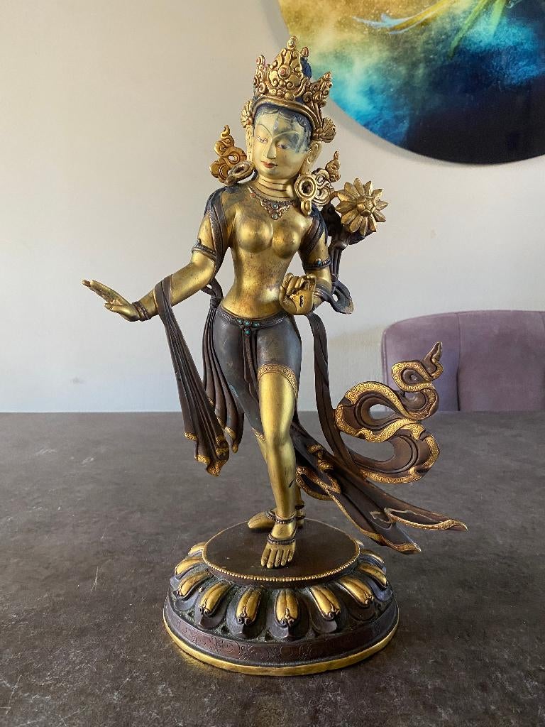 Zeldzaam Goldface brons Dansende Tara beeld gouden gezicht, Ophalen of Verzenden, Gebruikt, Beeld(je), Boeddhisme