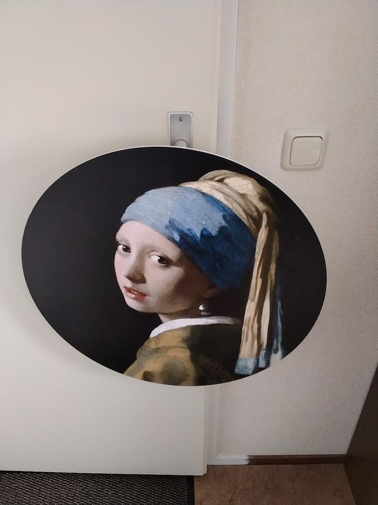 Meisje met de parel - Rond schilderij doorsnee 60 cm, Ophalen