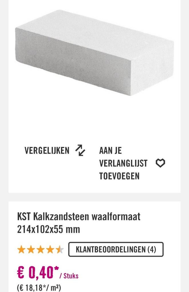 Nieuwe Kalkzandstenen Waalformaat (294 stuks), Ophalen, Nieuw, Bakstenen