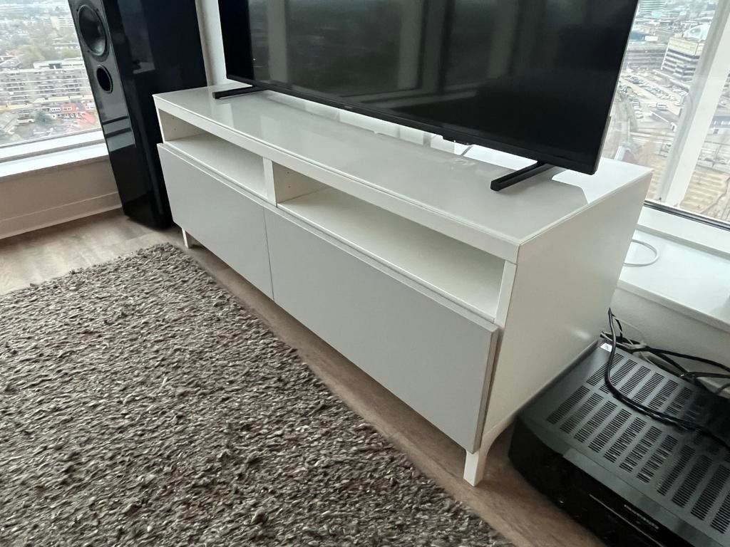 2x IKEA Besta TV-meubel met lades en deuren, Kunststof, Gebruikt, 100 tot 150 cm, Ophalen of Verzenden