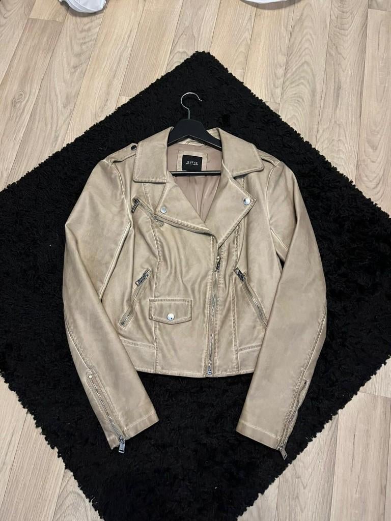 Guess leren jas, Guess, Beige, Ophalen of Verzenden, Zo goed als nieuw