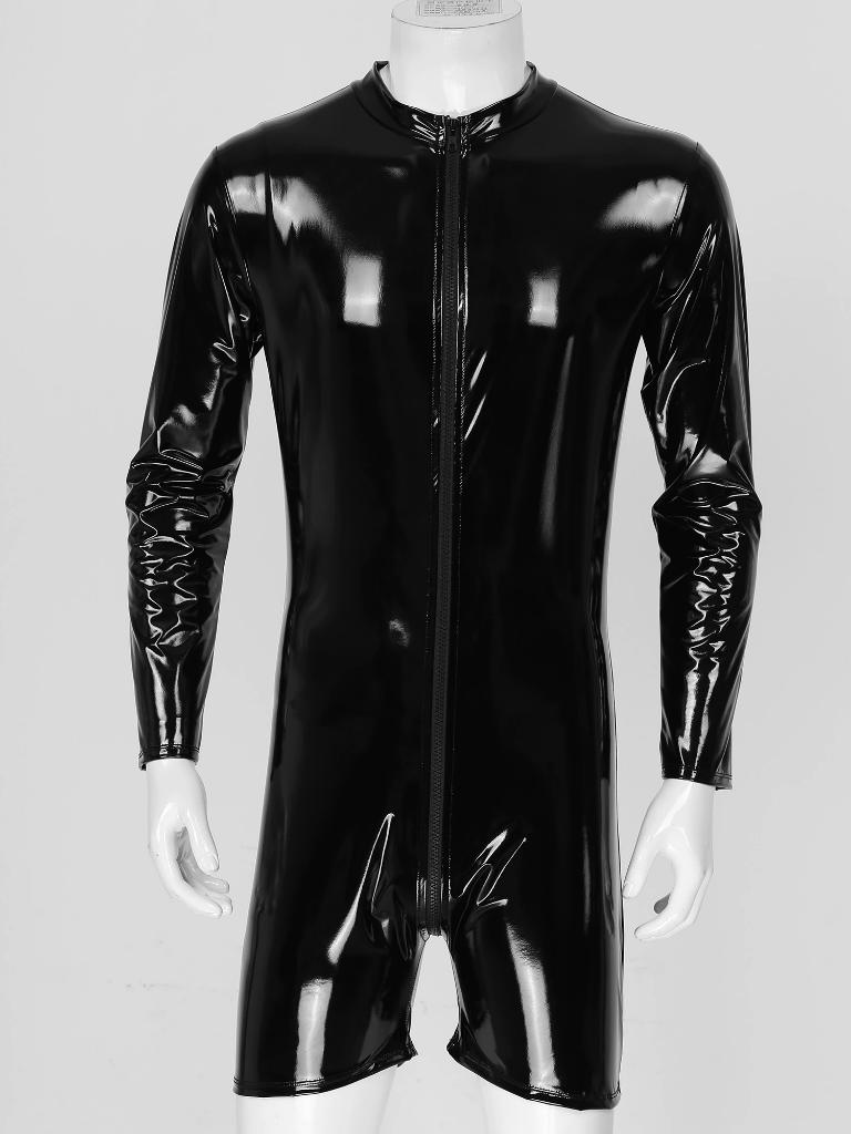 Heren zwarte korte catsuit mannen jumpsuit wetlook bodysuit, Verzenden, Nieuw, Overige maten, Overige thema's