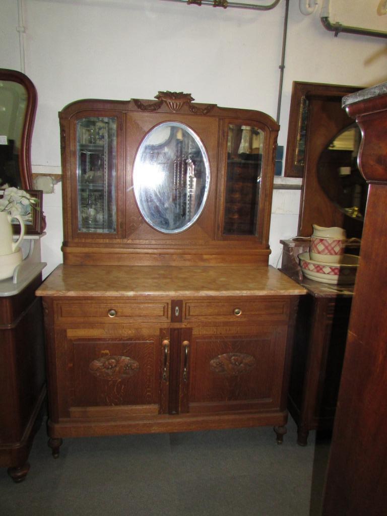 antieke eiken commode kaptafel roze marmer blad 275,00, Huis en Inrichting, Tafels | Kaptafels, Ophalen, 100 tot 150 cm, Zo goed als nieuw