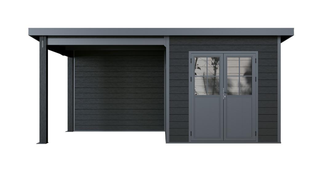 Kunststof Tuinhuis met overkapping Zelfbouwpakket, Ophalen, Kunststof, 200 tot 400 cm, Tuinhuis