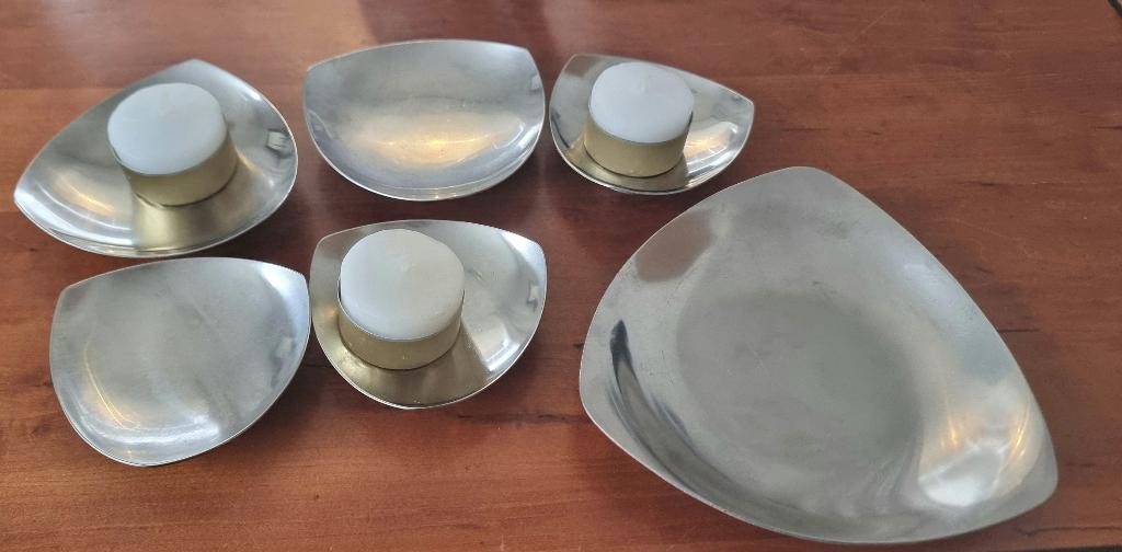 Stelton en Lundtofte schaaltjes/kaarsenhouders, Gebruikt, Ophalen of Verzenden, Metaal, Grijs