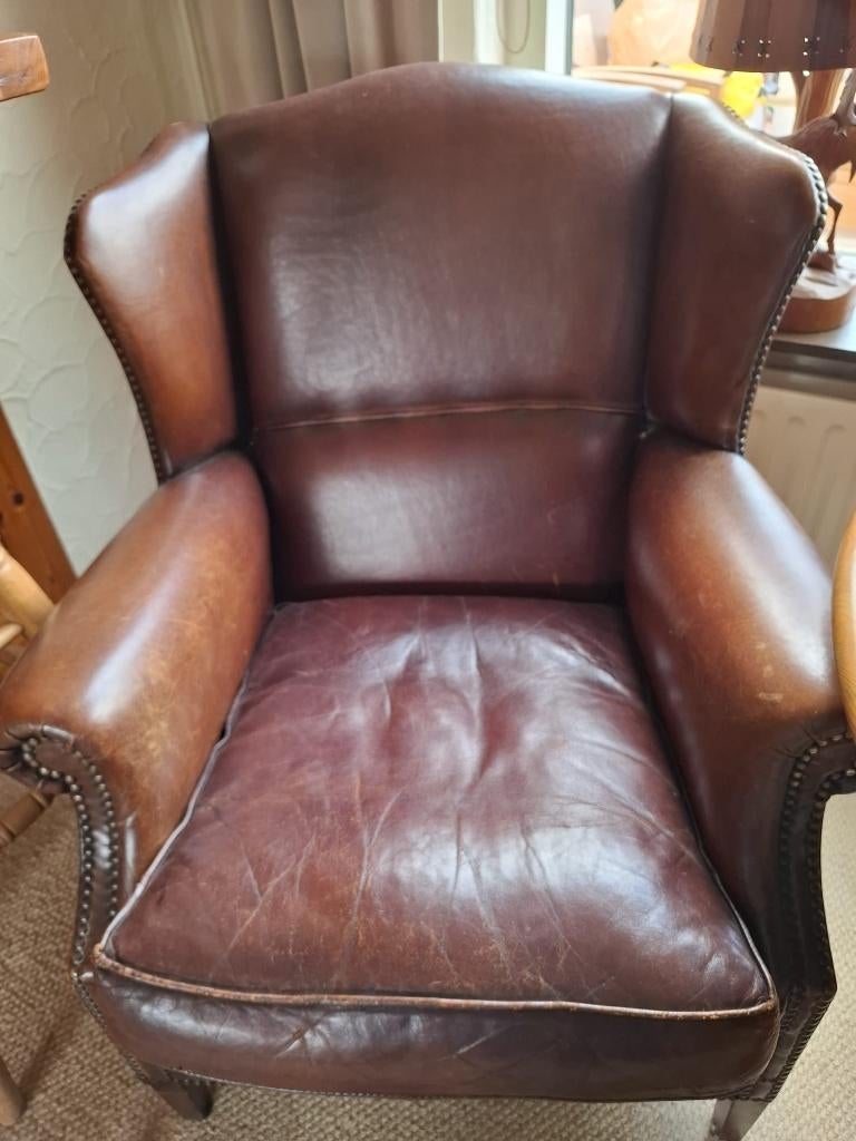 2 fauteuils, Ophalen, Gebruikt, 75 tot 100 cm, Leer