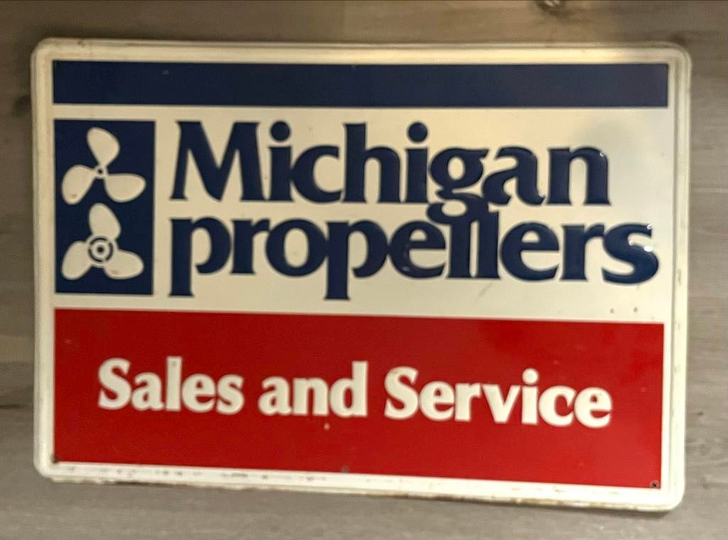 Vintage Michigan Propellers Reclamebord Aluminium, Ophalen of Verzenden, Gebruikt, Reclamebord