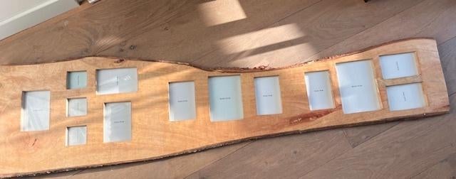 Foto's / fotolijst hout op boomplank/ schaaldeel, Ophalen, Minder dan 50 cm, Nieuw, Minder dan 50 cm