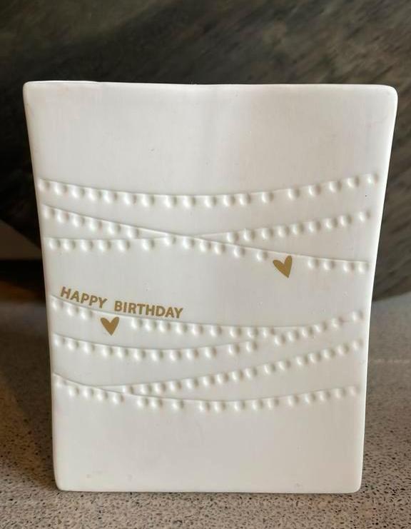 Räder porselein kandelaar happy birthday papieren zak, Ophalen of Verzenden, Zo goed als nieuw, Overige materialen, Minder dan 25 cm