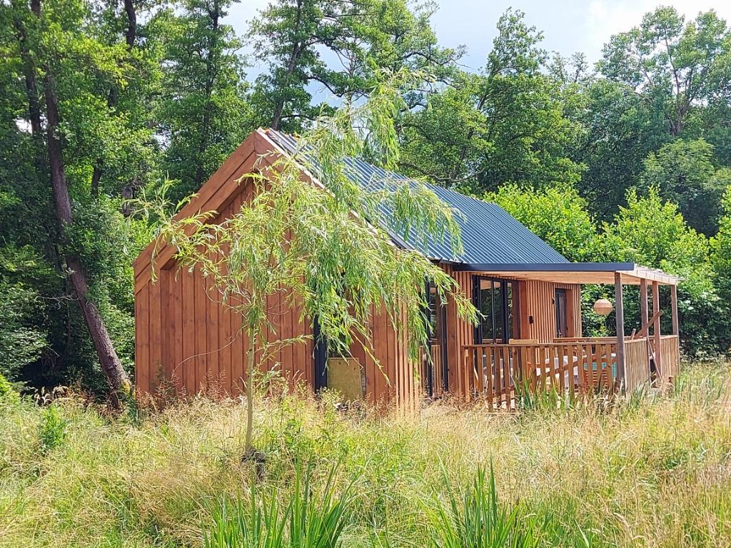 Houten Villa op Ned. vakantiedomein (160x220cm 2pBED), Vakantie, Campings, Wasmachine, In bos, Landelijk