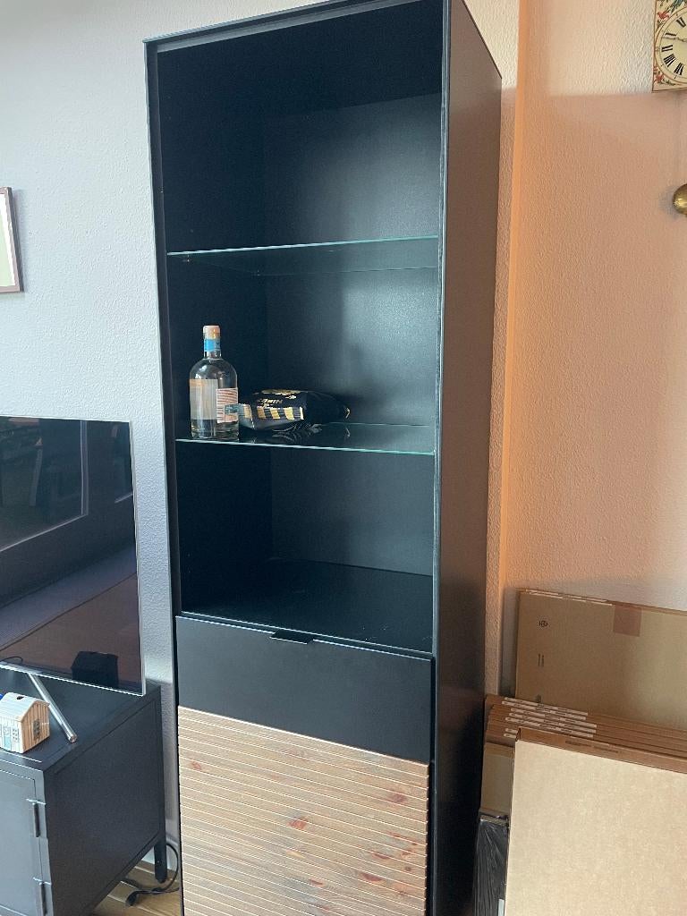 lange smalle kast met glazen platen en deurtje, Ophalen, Met deur(en), Glas, 50 tot 100 cm