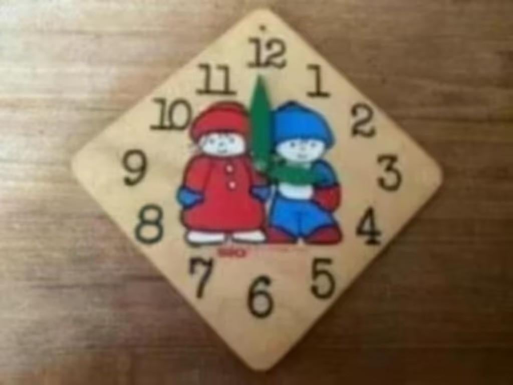 Houten klok ( leren klok kijken ) merk:sio amsterdam, Ophalen of Verzenden, Gebruikt, Ontdekken