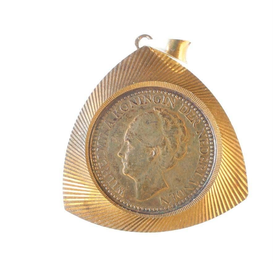 Hanger ketting vergulde 1/2 gulden 1922 Wilhelmina opgestoke