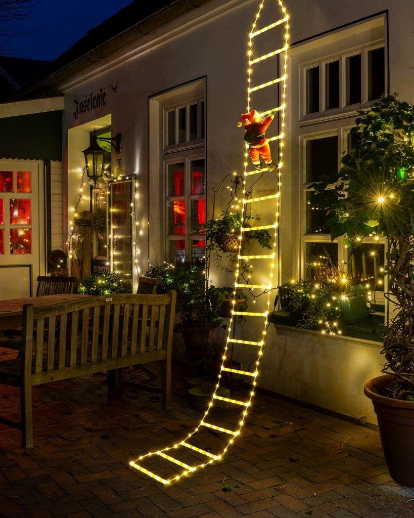 Kerstman Op Reusachtige Ladder. Led-verlicht Aanbieding 50%, Diversen, Kerst, Ophalen of Verzenden, Nieuw