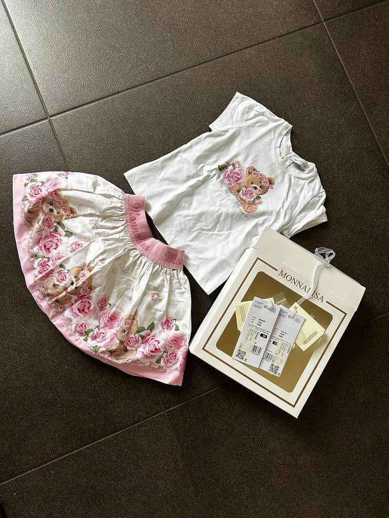 Monnalisa Rok & Shirt Beer - Maat 74, Ophalen of Verzenden, Zo goed als nieuw, Meisje, Setje