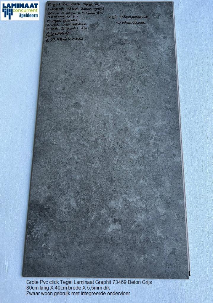 Pvc click Grote Tegel Graphit met integreerde ondervloer, Pvc click beton slate met integreerde ondervloer, 75 m² of meer, Nieuw