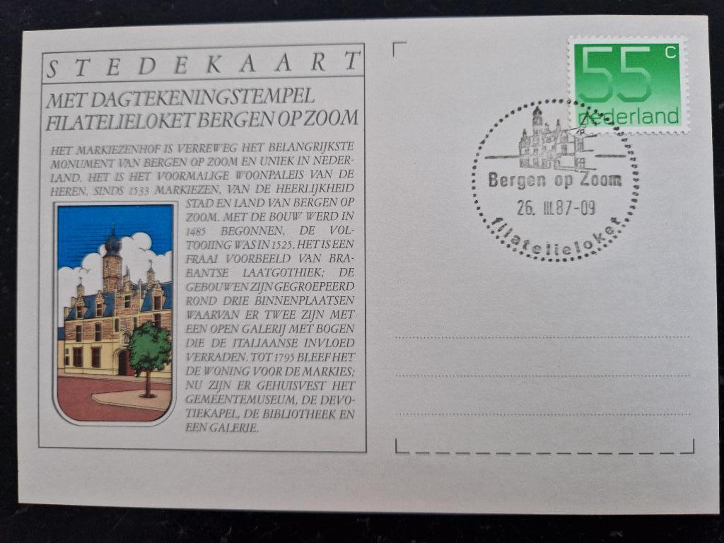 Stedekaart Bergen op Zoom 1987 - Gelegenheidskaart, Postzegels en Munten, Postzegels | Nederland, Ophalen of Verzenden, Na 1940