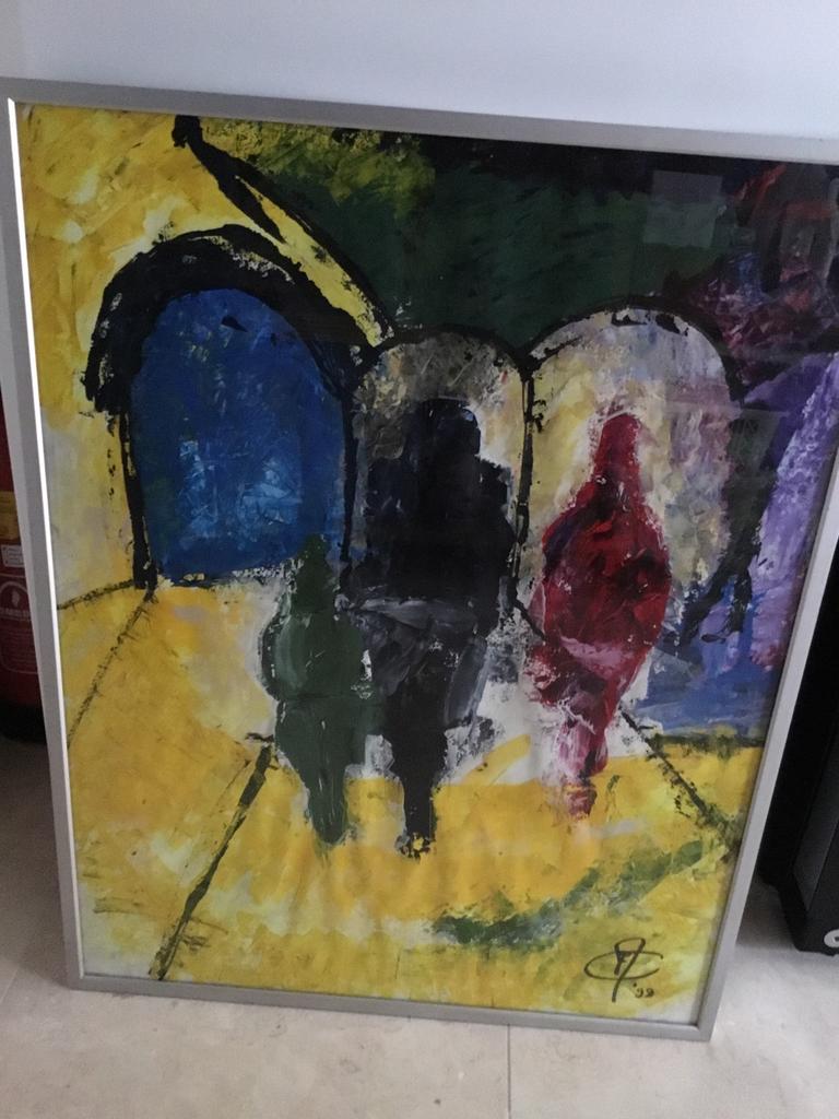 Kleurrijk schilderij, acryl, fraaie lijst, Ophalen of Verzenden