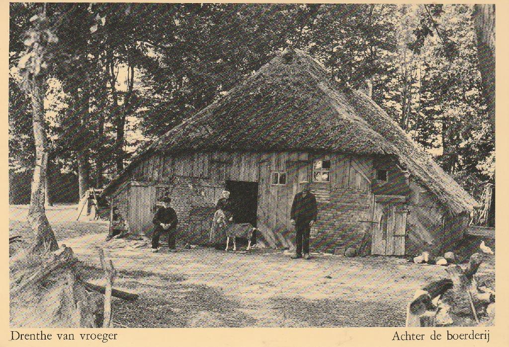 Drenthe van vroeger Achter de boerderij, Ophalen of Verzenden, 1960 tot 1980, Ongelopen, Drenthe