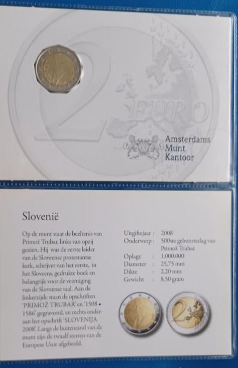 Slovenië 2 euro "Primoz Trubar"  2008 - UNC (AMK), Postzegels en Munten, Munten | Europa | Euromunten, Verzenden, Slovenië, 2 euro