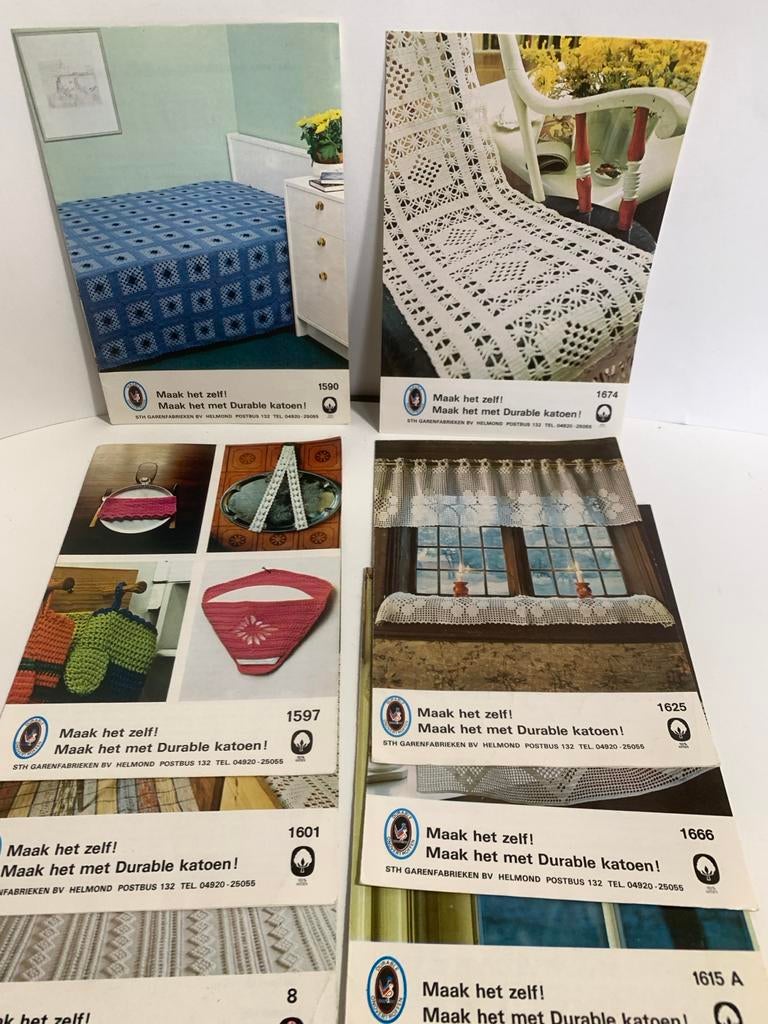 8 ouderwetse HaakPatronen Durable Katoen - jaren 70, Hobby en Vrije tijd, Breien en Haken, Ophalen of Verzenden, Gebruikt, Haken