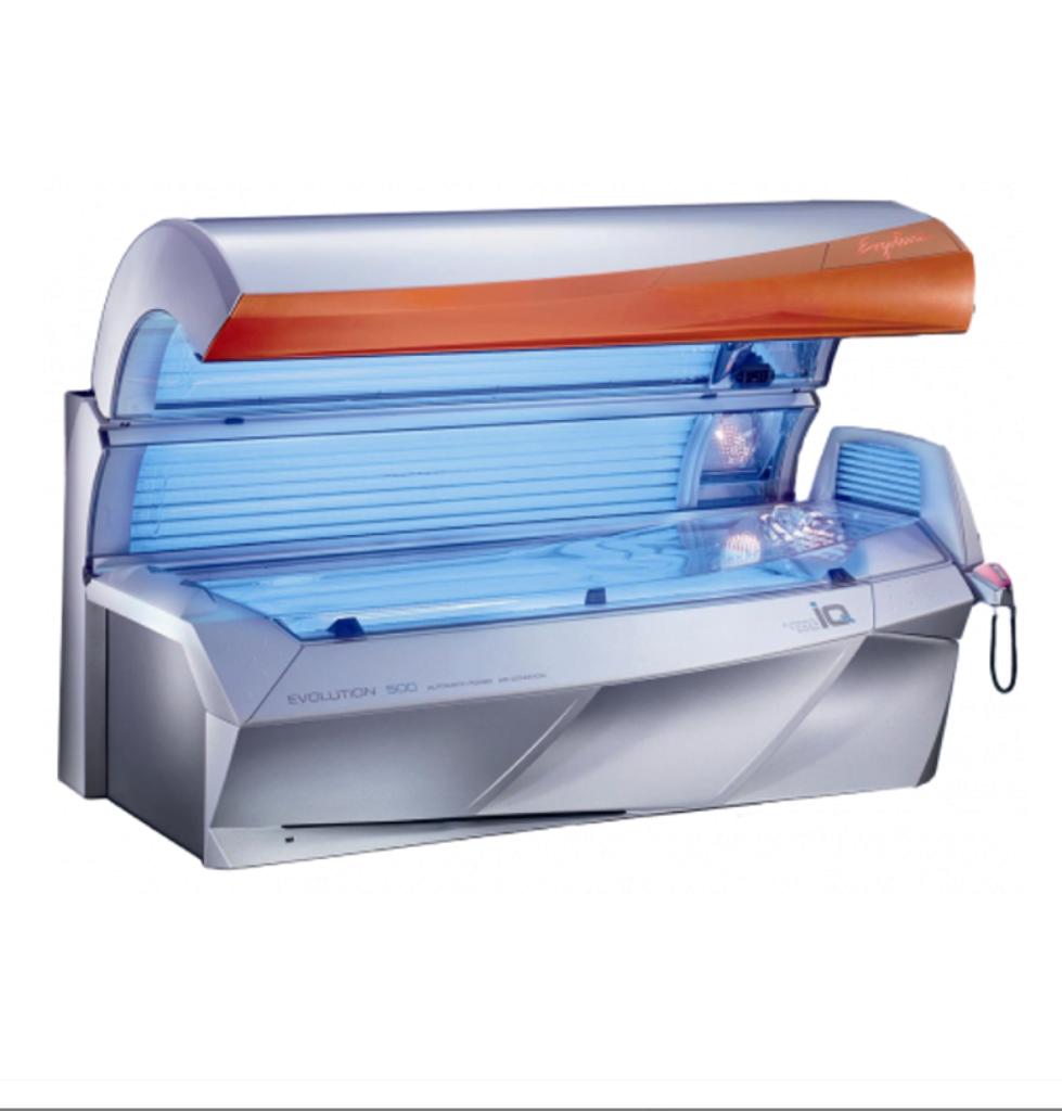 Ergoline Evolution 500 Occasion full options, Ophalen of Verzenden, Gebruikt, Zonnebank dubbelzijdig