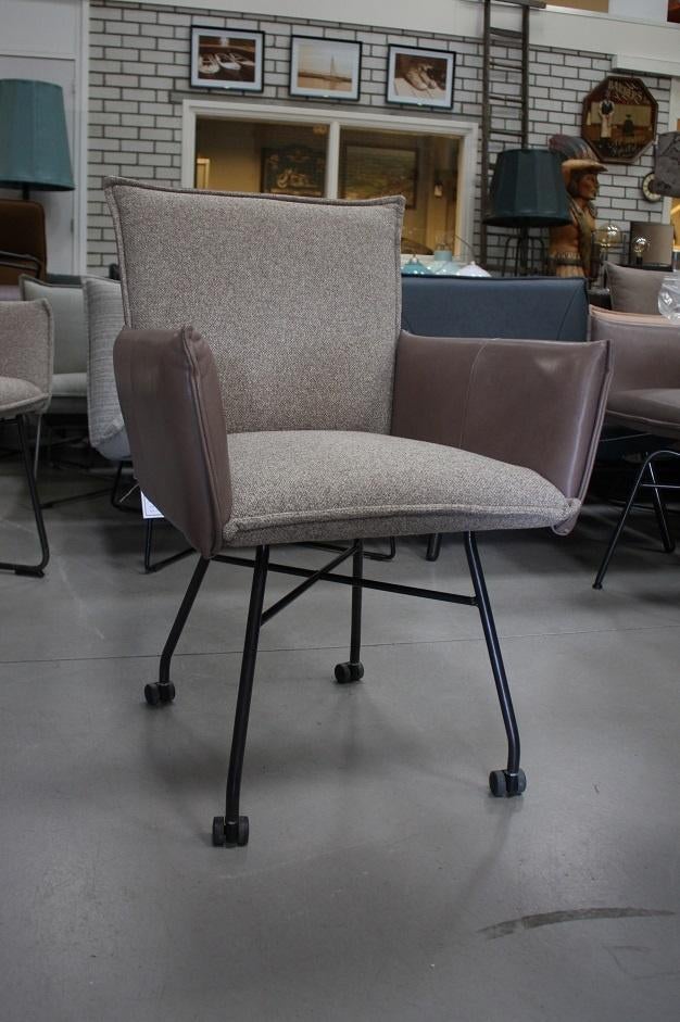 4 luxe eetkamerstoelen Sanne Jess Design leer stof naturel, Ophalen, Zo goed als nieuw, Leer, Vier