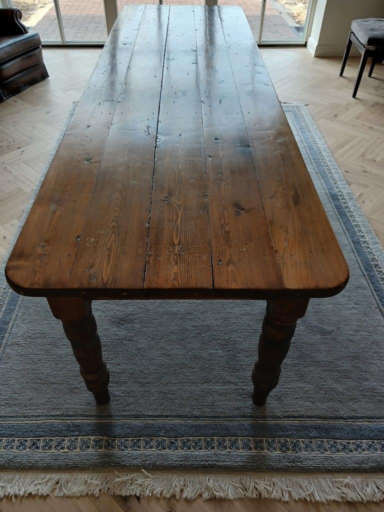 Antieke Franse boeren eettafel, Gebruikt, 200 cm of meer, Rechthoekig, 50 tot 100 cm