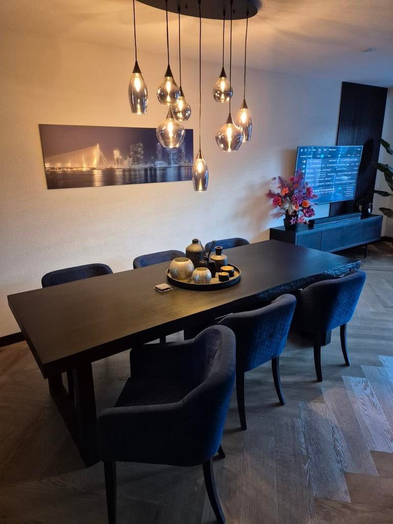 Compleet Eettafel set 6x stoel tafel 260x77x100, Ophalen, Zo goed als nieuw, Rechthoekig, 200 cm of meer