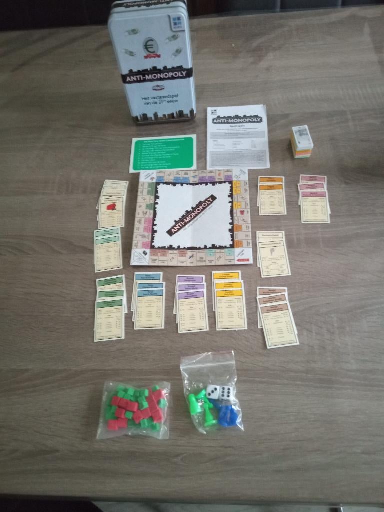 Anti Monopoly in blik, Hobby en Vrije tijd, Gezelschapsspellen | Bordspellen, Vijf spelers of meer, Ophalen of Verzenden, Zo goed als nieuw