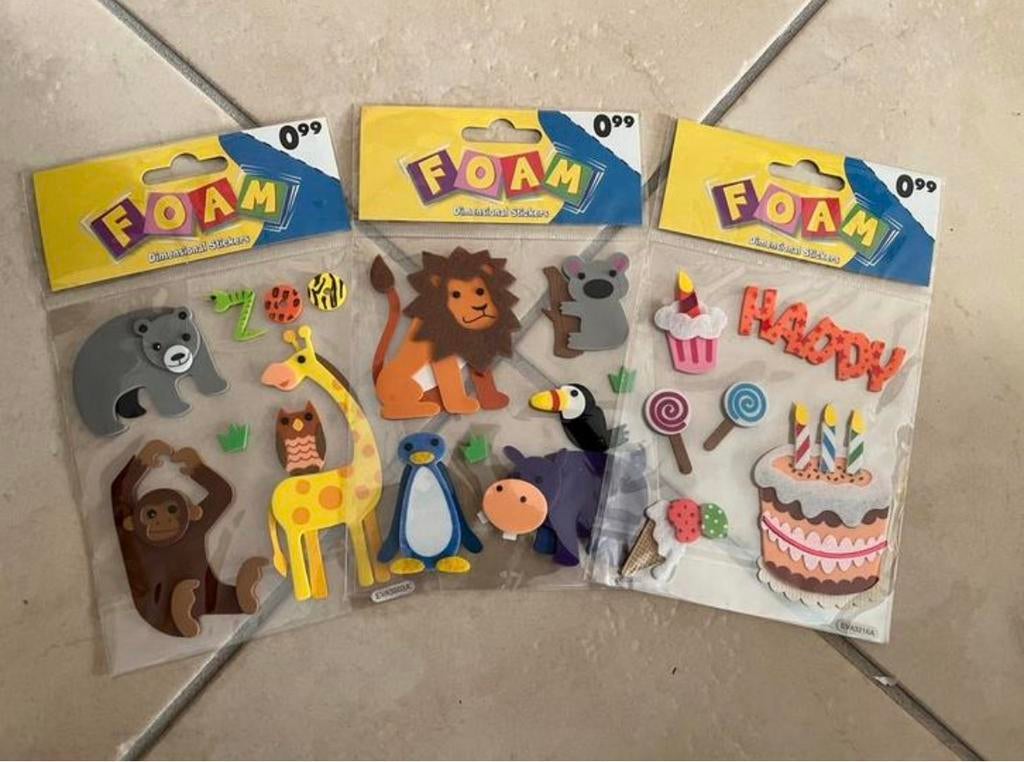 3 x Foam stickers dieren/feest Nieuw, Ophalen of Verzenden, Nieuw, Meerdere stickers