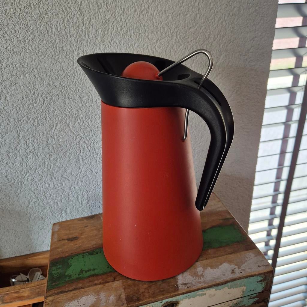 Rode thermoskan met zwart handvat retro vintage Hema, Ophalen of Verzenden