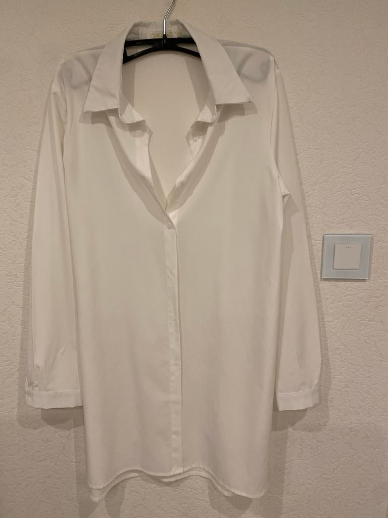 Lange witte dames blouse - Luzabelle (M/L), Ophalen of Verzenden, Zo goed als nieuw, Maat 38/40 (M), Wit