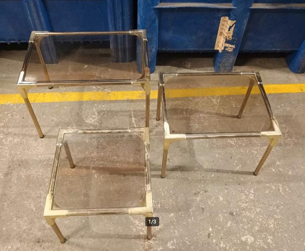 3 bijzettafels Mimiset met rookglas, Huis en Inrichting, Ophalen, Minder dan 45 cm, Minder dan 55 cm, .