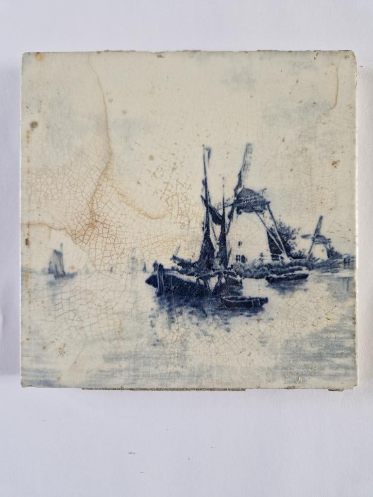 Antieke tegel met Hollands landschap, Antiek en Kunst, Antiek | Wandborden en Tegels, Ophalen of Verzenden