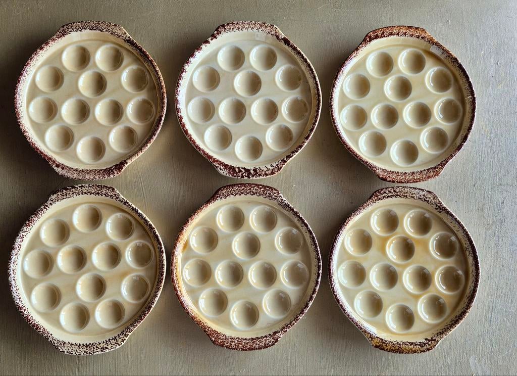 Escargot bordjes, slakken schaaltjes, vintage Gien France, Ophalen of Verzenden, Zo goed als nieuw, Overige stijlen, Bord(en)