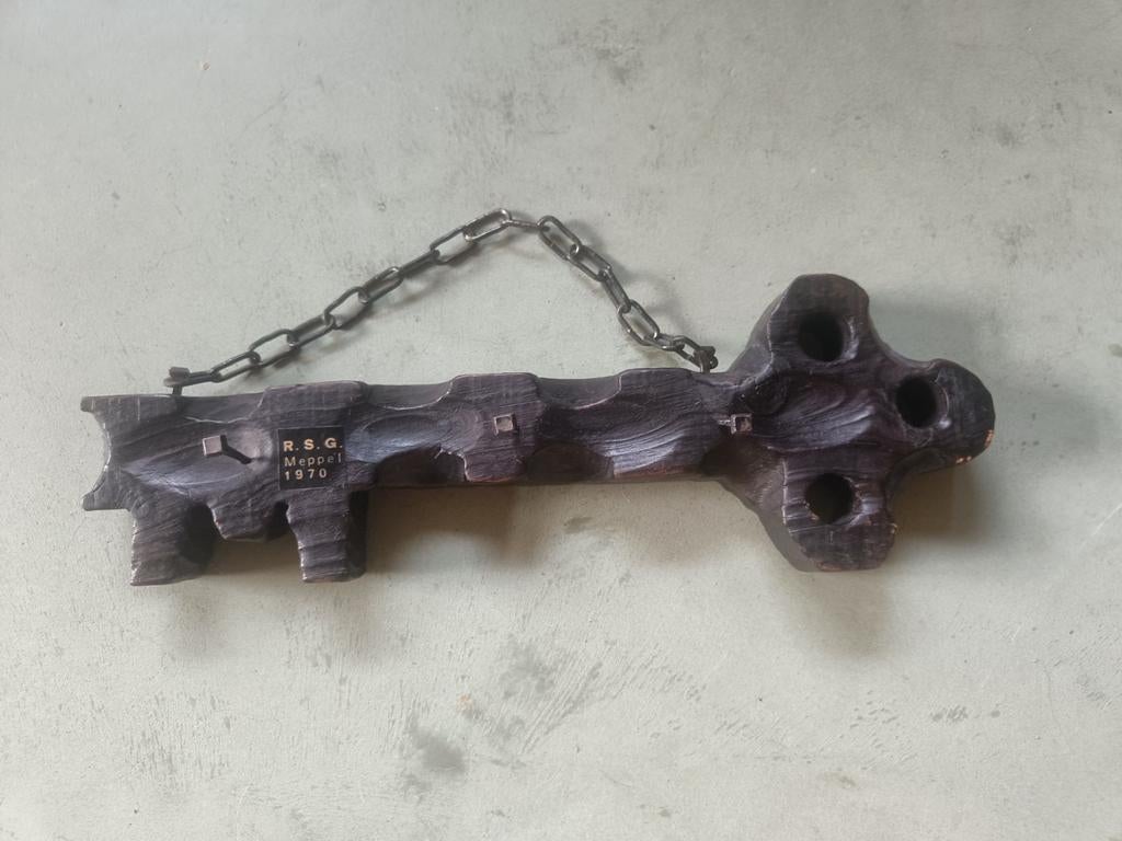 Vintage houten sleutelrek in Brutalist stijl, Ophalen of Verzenden