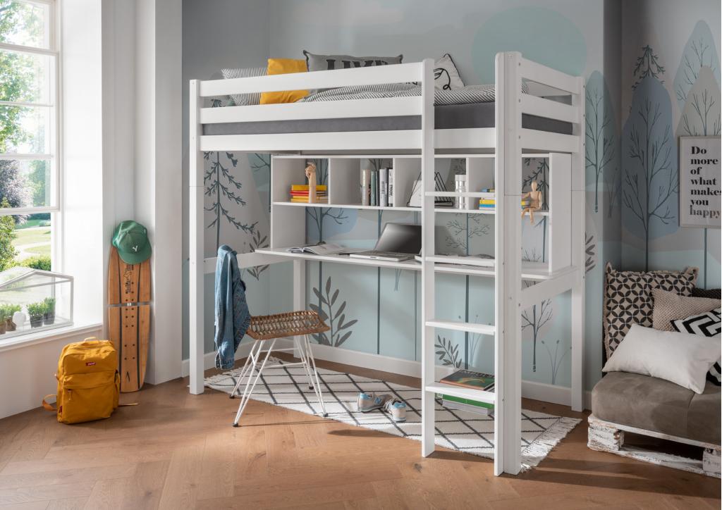 Pinokkio hoogslaper wit met bureaublad en boekenvak, Niet ingevuld, Niet ingevuld, Niet ingevuld