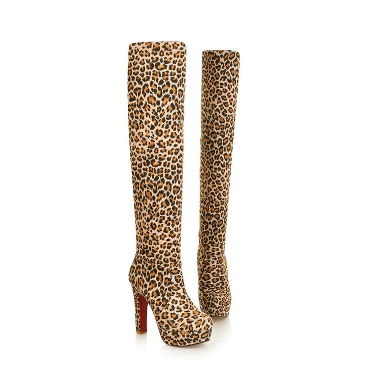 Luipaard overknee laarzen knie bruine hoge dames panter, Verzenden, Nieuw, Beige, Hoge laarzen