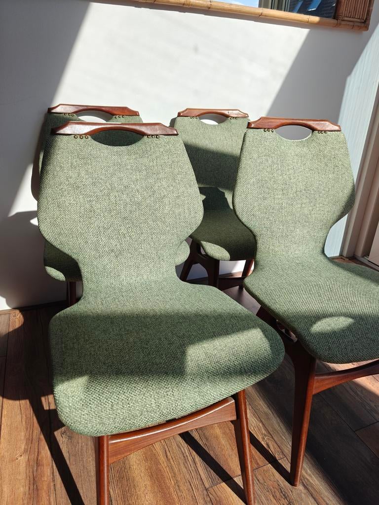 Vier vintage eetkamerstoelen, Ophalen of Verzenden, Zo goed als nieuw, Overige kleuren, Vier