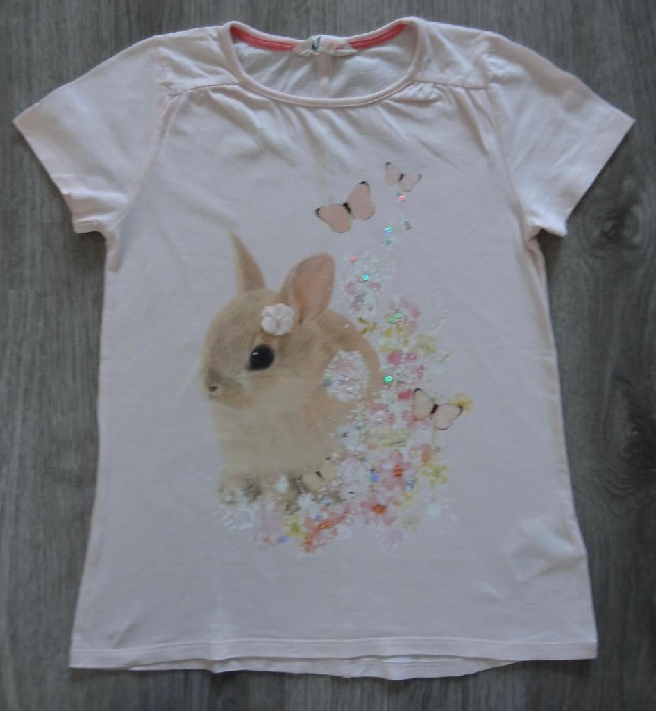 Licht roze t-shirt met schattig konijntje H&M maat 134 140, Meisje, H&M, Ophalen of Verzenden, Zo goed als nieuw