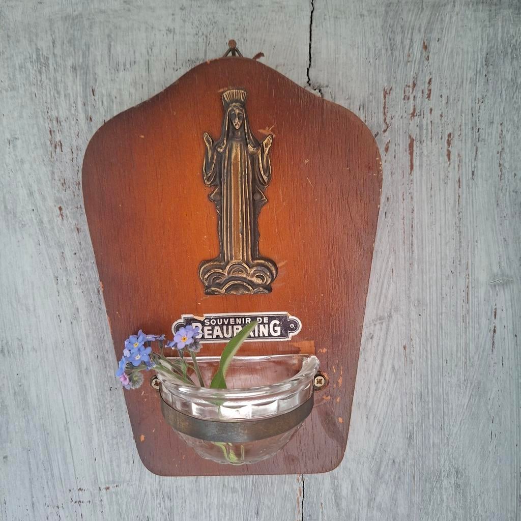 Vintage wijwaterbakje met Mariabeeld, Antiek en Kunst, Antiek | Religie, Ophalen of Verzenden