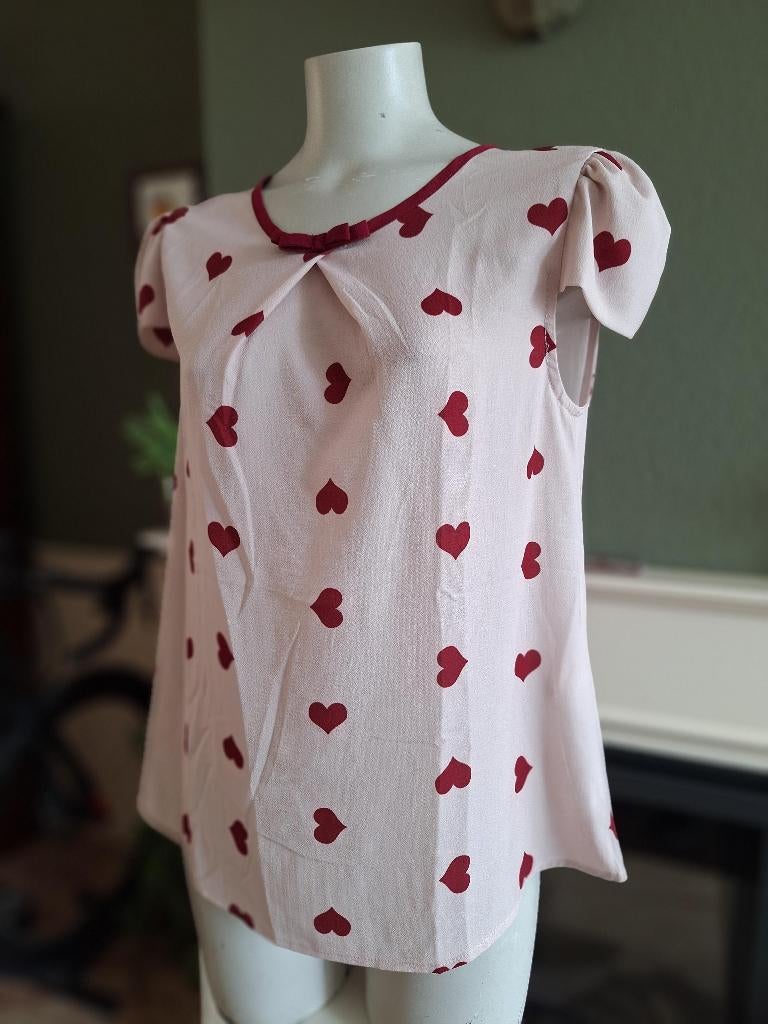 Rinascimento oud roze rode hartjes top shirt L, Verzenden, Zo goed als nieuw, Roze, Zonder mouw
