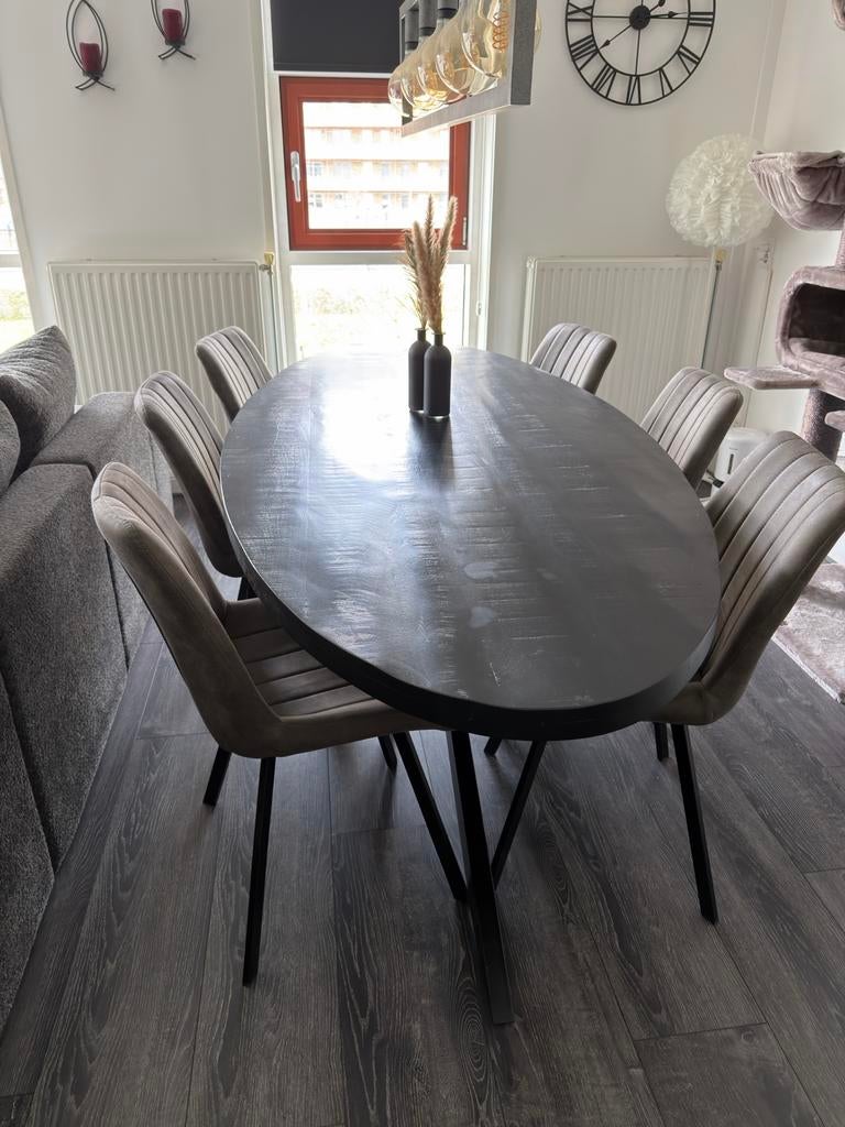 Ovale Mango Hout Eettafel 240cm Zwart, Huis en Inrichting, Gebruikt, 100 tot 150 cm, 200 cm of meer, Ophalen of Verzenden