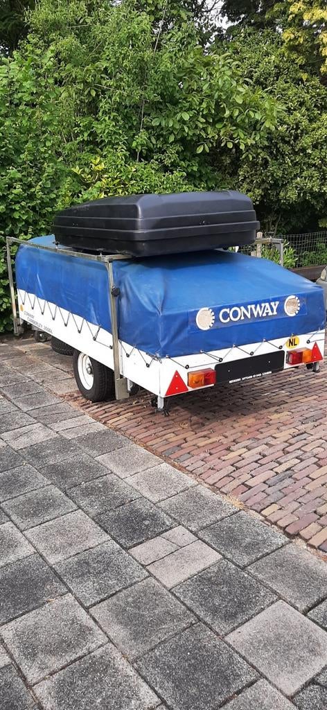 Conway Vouwwagen met dakkoffer - Ideaal voor kampeerders, Caravans en Kamperen, Vouwwagens, Blauw, Aanwezig, Meer dan 6, Ophalen