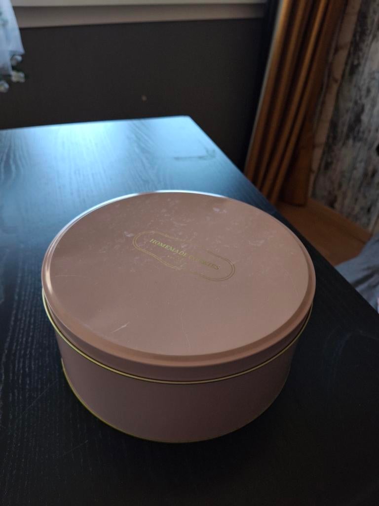 Vintage koektrommel 'Homemade Cookies' - Est. 1973, Ophalen, Gebruikt, Voorraadpot, Roze